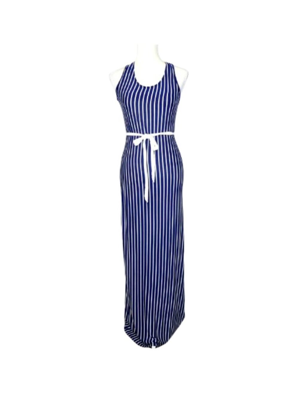 L.A. Class Blue & White Striped Sleeveless Maxi Dress - L. Rayon/Spandex blend